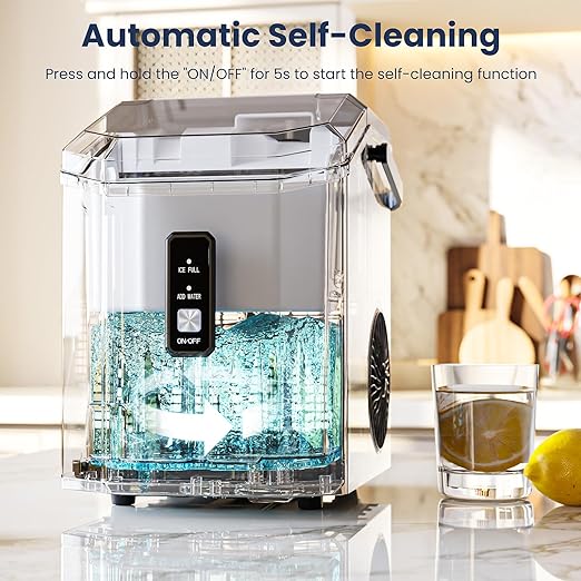 Antarctic Star Nugget Ice Makers Countertop with Self-Cleaning, 35lbs/24H, Portable Sonic Ice Maker Machine with Handle/Basket/Scoop for Home, Kitchen, Office, Camping(Stainless Steel Silver)