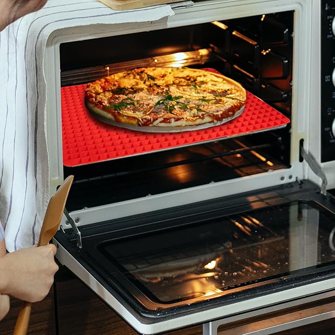 Silicone Baking Mat Red Pyramid Non Stick Bacon Microwave Tray Pastry Mats Red BBQ Grill Mat Baking Supplies oven Liners For Bottom Of Oven - 16 X 11''Silicone Mats For Kitchen Counter 2 Pack