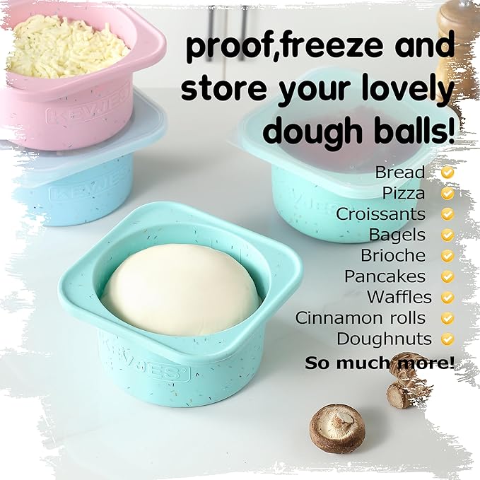 PLUS 1000ml Pizza Dough Proofing Containers for DIY family Artisan Pizza, Food Grade Silicone Stackable Boxes with Lids, Freezer, Fridge, Dishwasher Safe-Sprinkles Pattern-3 Pack (Bondi Mint)