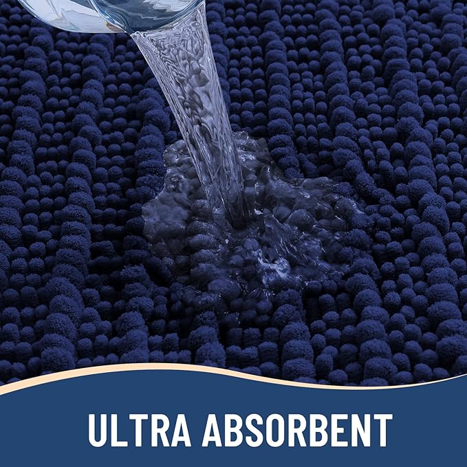 Arotive Luxury Chenille Bathroom Rug Mat, Extra Soft Thick Absorbent Shaggy Bath Rugs, Non-Slip Machine Wash Dry, Plush Bath Mats for Bathroom, Shower and Tub, 34x21, Navy