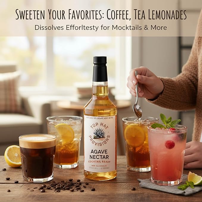 Top Hat Agave Nectar - Made with Organic Agave Nectar - Agave Syrup Sweetener for Cocktails, Mocktails, Lemonades, Coffee, Tea & Desserts - 32oz Bottle