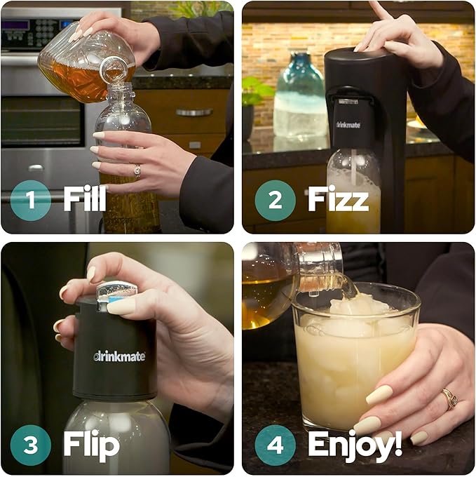 Drinkmate OmniFizz Sparkling Water and Soda Maker, Carbonates Any Drink, Special Bundle - Includes 60L CO2 Cylinder, Two Carbonation Bottles, and Fizz Infuser (Arctic Blue)