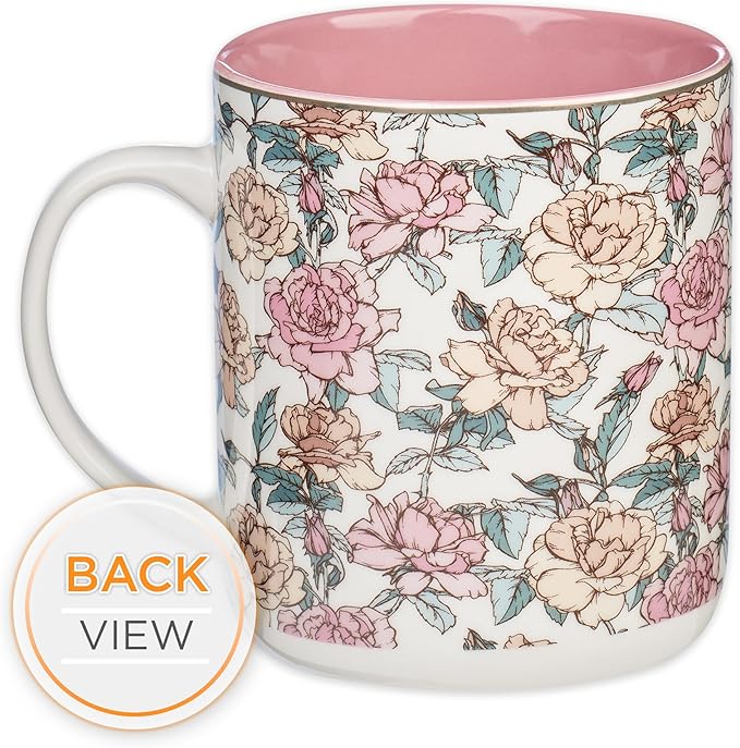 Christian Art Gifts Pink Floral Ceramic Coffee Mug – 14 oz. Lead and Cadmium-free Non-toxic Inspirational Scripture Coffee and Tea Mug for Women with Bible Verse: My Strength and My Song –Psalm 118:14