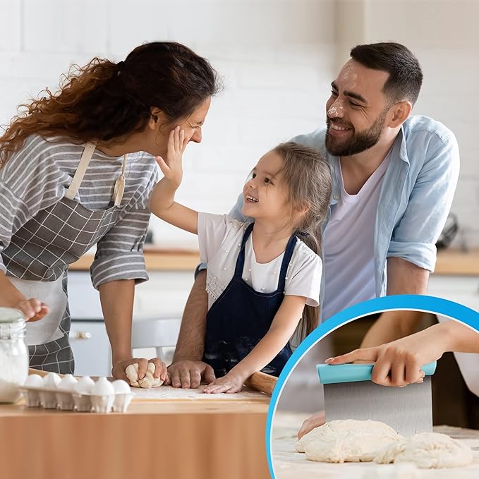 Rainspire Bench Scraper, Stainless Steel Dough Scraper, Pastry Scraper, Pizza and Dough Cutter Multi-Purpose Scraper/Chopper, Pizza Cutter Food Chopper Baking Supplies Kitchen Gadgets, Blue