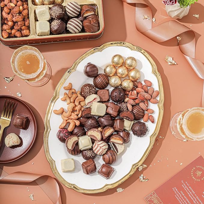 Holiday Chocolate Gift Basket– Thanksgiving Snack Box with Covered Pretzels, Oreos, Nuts & Sweets – Gourmet Food Gift Tin for Christmas, Families, Men, Women, Clients- Bonnie and Pop
