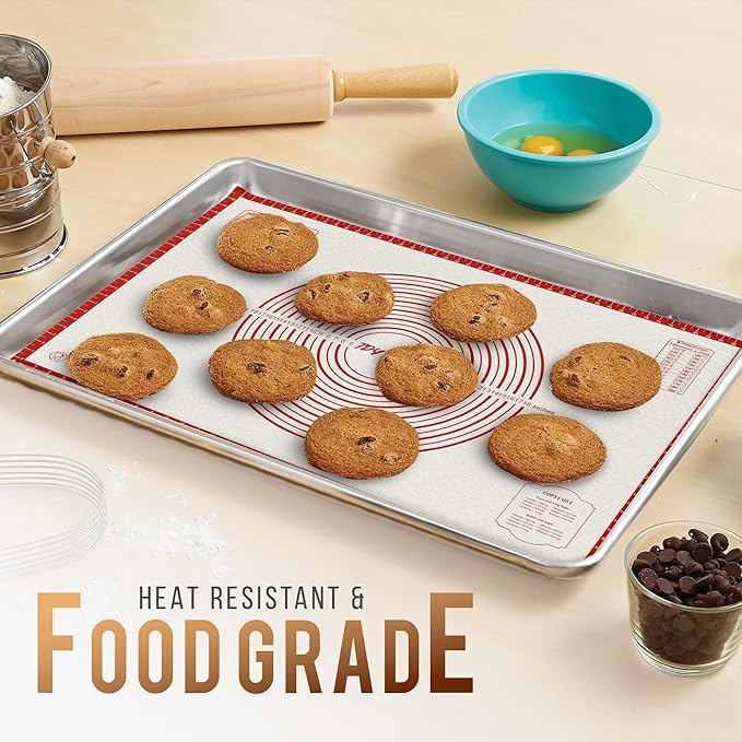 36 * 24 inches Red, Non-Slip Silicone Baking Sheets - Baking Mat with 0.7mm Thickness - Non-Stick Pastry & Cookie Mat for Kitchen Counter for Rolling Out Dough with Measurements.