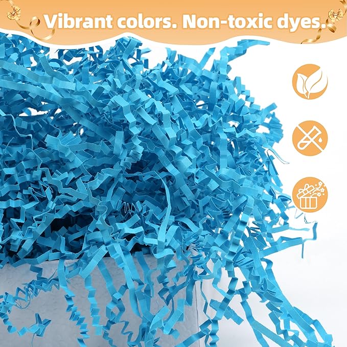 LWWTBS Crinkle Cut Paper 7oz Shredded Packing Grass Cushion Paper for Gift Baskets Christmas Wedding Birthday Bridesmaid Engagement Craft Gift boxes Bags Filler (Blue)