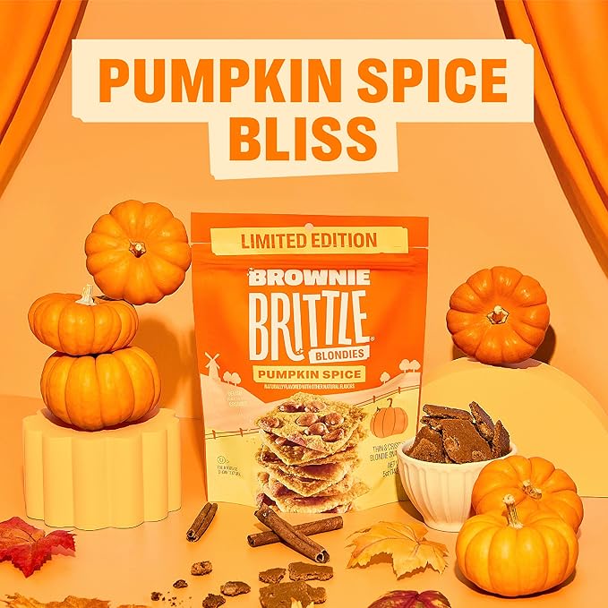 Brownie Brittle – Pumpkin Spice Blondie Thin and Crispy Sweet Snacks (Pack of 3, 5 oz), Rich Gourmet Brownie Bites Dessert