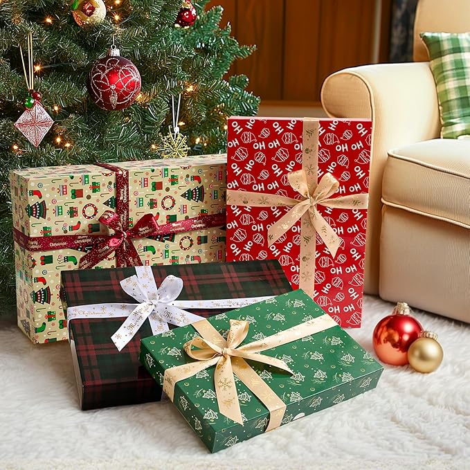 YANGTE 12 Pack Large Christmas Boxes for Presents, Assorted Sizes Christmas Gift Boxes with lids, 17" Premium Clothing Boxes for Robe and Shirt