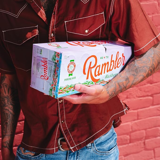 AUTX RAMBLER Sparkling Water, Texas Limestone Mineral Blend, Blackberry Flavor, 12-Ounce Cans, 12-Pack