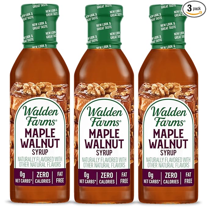 Walden Farms Maple Walnut Syrup – Perfect for Pancakes, Waffles, Desserts – Zero Calorie, Sugar-Free, Low Carb, Keto-Friendly, Gluten-Free, Vegan – 3-Pack, 12 oz Bottles