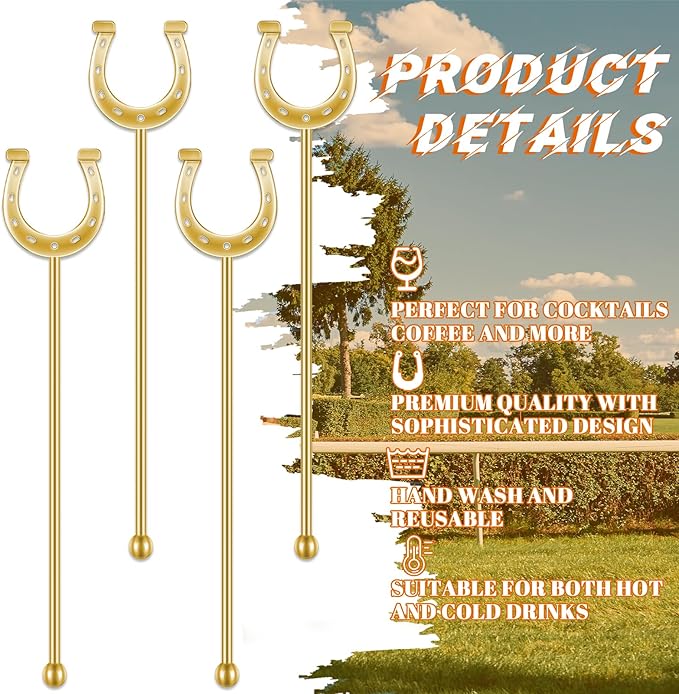6 Inch Derby Drink Plastic Stirrers Swizzle Sticks for Cocktails Coffee Reusable U Shaped Horseshoe Drink Stirrers for Coffee Beverage Party Bar Weddings Events(Gold,30 Pcs)