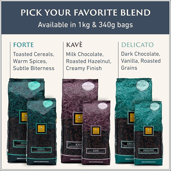 Filicori Zecchini Italian Espresso Beans – Whole Bean Coffee Medium Roast Arabica & Robusta Blend – Low Acidity, Slow Roasted – Delicato 340g