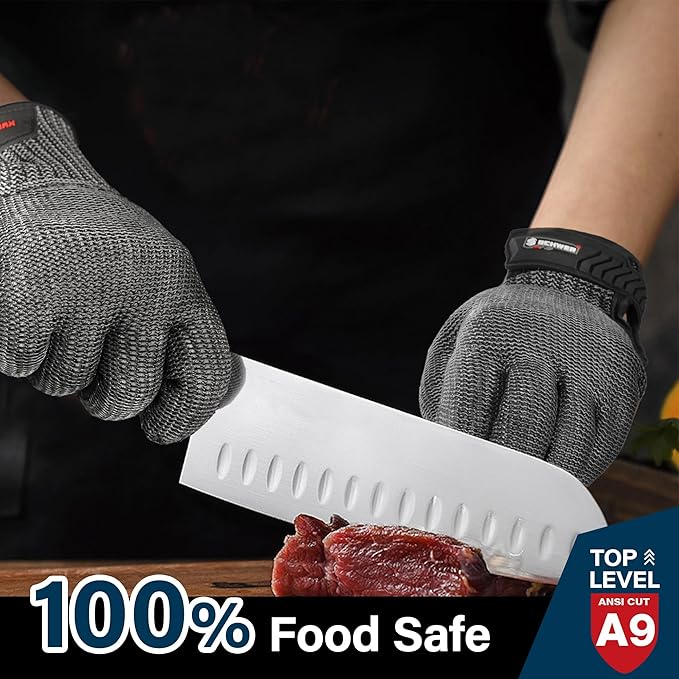 Schwer Ultimate Cut Resistant Gloves Beyond ANSI A9, Reinforced Stainless Steel Glove, Food Grade Mesh Metal Gloves for Butcher Meat Cutting, Oyster Shucking, Mandoline, PR1708 (M, 50 pairs)