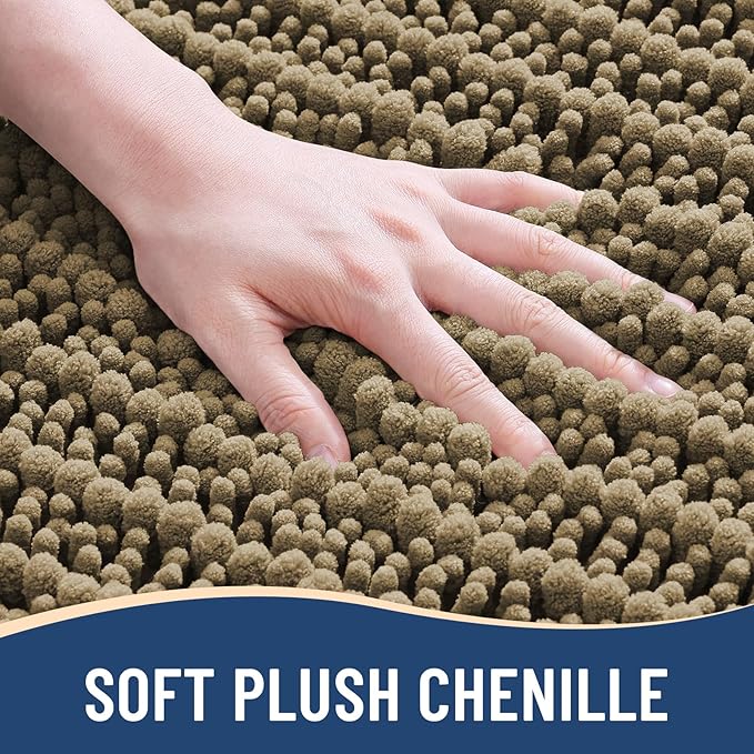 Arotive Luxury Chenille Bathroom Rug Mat, Extra Soft Thick Absorbent Shaggy Bath Rugs, Non-Slip Machine Wash Dry, Plush Bath Mats for Bathroom, Shower and Tub, 24x16, Camel