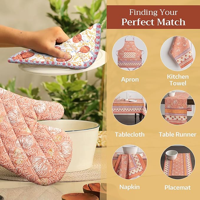 Maison d' Hermine Pot Holders Set 100% Cotton Heat Resistant Potholders 8" x 8" Hot Pads with Loop BBQ, Cooking, Baking, Grilling, Kitchen, Handling Hot Pans (Pack of 2, Harvest Festival)