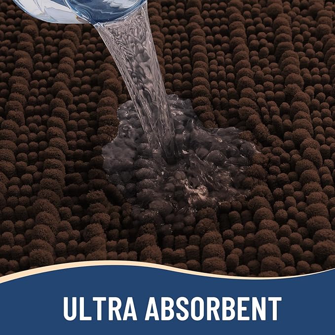 Arotive Luxury Chenille Bathroom Rug Mat, Extra Soft Thick Absorbent Shaggy Bath Rugs, Non-Slip Machine Wash Dry, Plush Bath Mats for Bathroom, Shower and Tub, 47x24, Brown