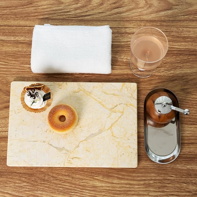 Koville Natural Marble Cutting Board for Kitchen Pastry Bread, 12" x 8" Genuine Marble Cheese Board Stone Tray for Counter, Stone Cutting Boards Bathroom Perfume Jewelry Tray for Decor(Yellow)
