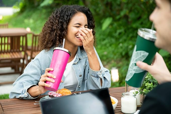 bzyoo SUP Vacuum Insulated Tumbler with Straw and Lid Stainless Steel Water Bottle Cold Drink Travel Mug Cup Gifts For Him & Her 24oz (710ml) Color: Scribe Purple
