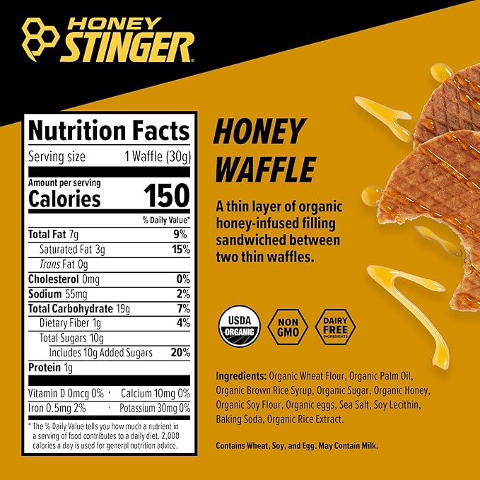 Honey Stinger Organic Honey Waffle, Energy Stroopwafel for Exercise, Endurance and Performance, Sports Nutrition for Home & Gym, Pre and Post Workout, Box of 16 Waffles, 16.96 Ounce (Pack of 16)
