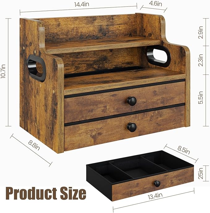 Wood Coffee Syrup Rack Organizer, 4 Tier Coffee Station Organizer with Drawers, Liquor Bottle Display Shelf for Coffee Bar Countertop