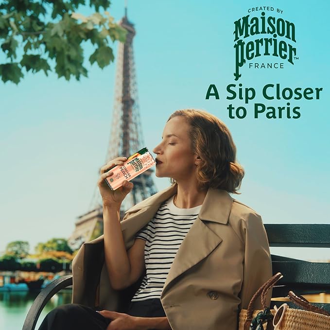 Maison Perrier Forever Peach Flavored Sparkling Water, 11.15 Fl Oz Cans, 8 Count, 3 Pack