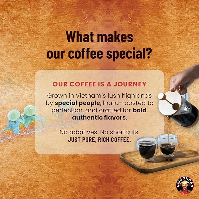 Robusta Whole Bean Coffee - Saigondan Adventure | Light Espresso Roast | 100% Robusta | Vietnamese Coffee | Roasted in Small Batch | Smooth & Naturally Sweet | Direct Trade | No Preservatives | 12 Oz