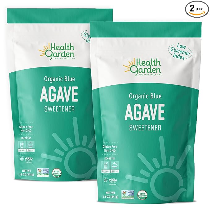 New Health Garden Blue Agave Sweetener Crystals - Organic - Non GMO - Low Glycemic - Kosher - Keto Friendly (12 oz x 2)