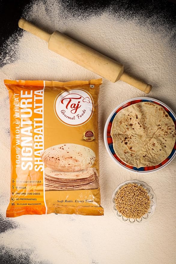 TAJ Signature Sharbati Atta 2-Pounds | Chakki Atta - Stone Ground 100% Whole Wheat Flour, Chappati Flour | No Mix