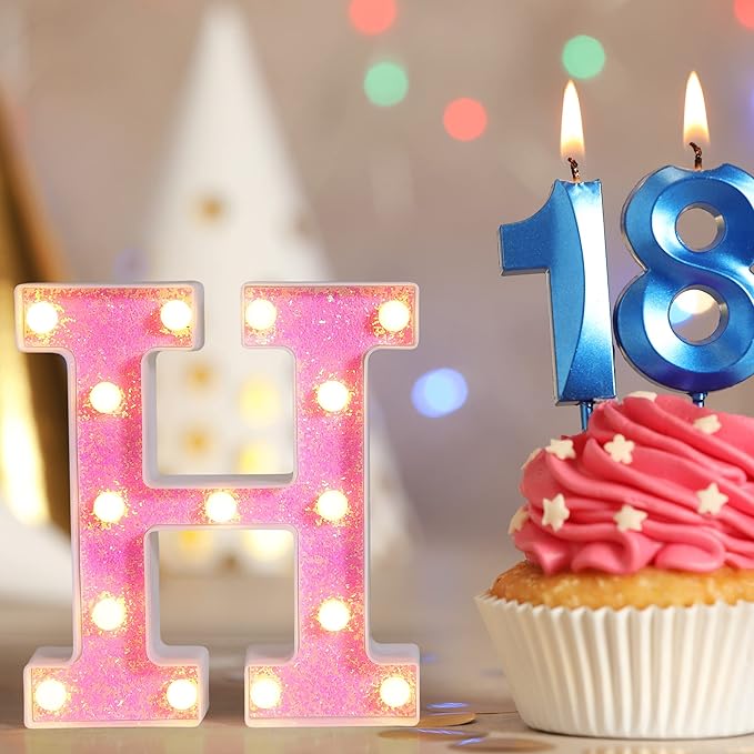 Foaky Pink Light up Letters，Pink Party Decorations,Girls Room Decor,Glitter Light Up Letters,Alphabet Letter Sign for Night Light Birthday Party Girls Gifts, Home Bar Decoration（X）
