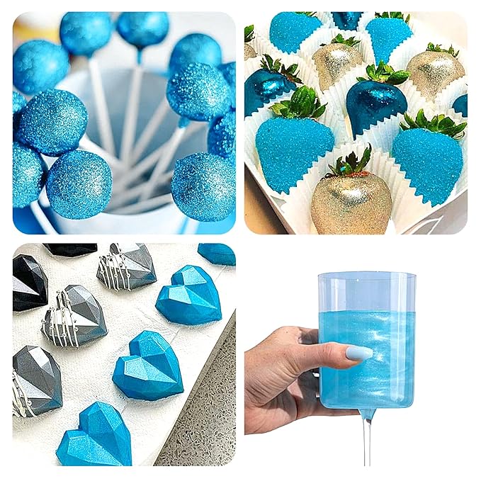 Blue Edible Glitter Spray - 15g Edible Blue Glitter for Cakes Food Grade Metallic Shimmer Powder Cake Spray for Cookie Decorating Chocolate Strawberry