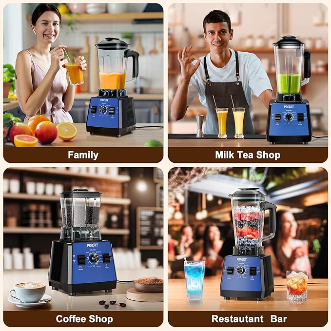 Blenders for Kitchen, Commercial Blender,2400W PRASY Food Processor with 101oz Juice & Grinder Jar, BPA-Free, 25000 RPM Blenders for Smoothies, Ice Crushing, Frozen Fruit (Blue, 2L)