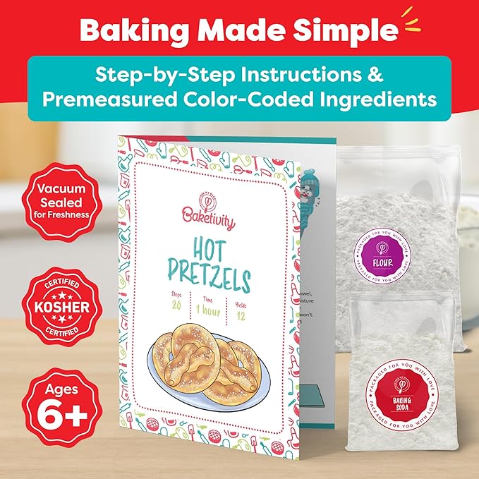 Baketivity Pretzel & S’mores Sandwich Cookies Baking Kit Bundle for Kids – DIY Cooking Set with Pre-Measured Kosher Ingredients, Decorating Supplies, Illustrated Recipes & Video Guides – Ages 6-12+