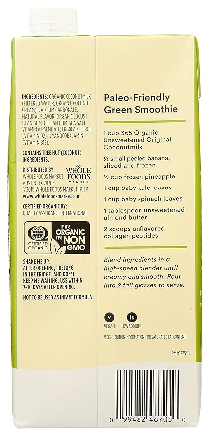 365 by Whole Foods Market, Organic Unsweet Original Coconut Milk, 32 Fl Oz