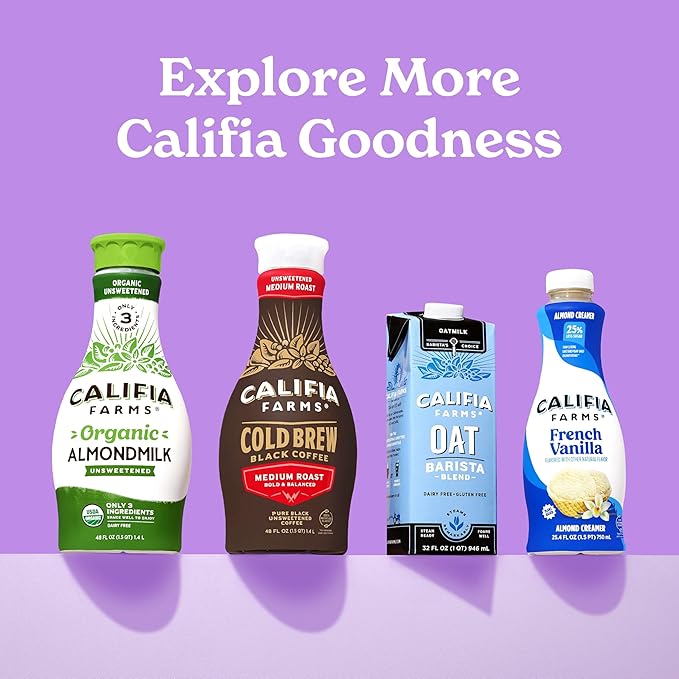 Califia Farms - Original Almond Barista Blend Almond Milk 32 Oz (Pack Of 6), Shelf Stable, Dairy Free, Plant Based, Vegan, Gluten Free, Non GMO, High Calcium, Milk Frother, Creamer