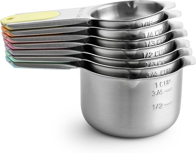 Spring Chef Magnetic Stainless Steel Measuring Cups (Patent Pending), Kitchen Tools with Easy to Read Markings for Measuring Dry or Liquid Ingredients, Set of 7, Pastel