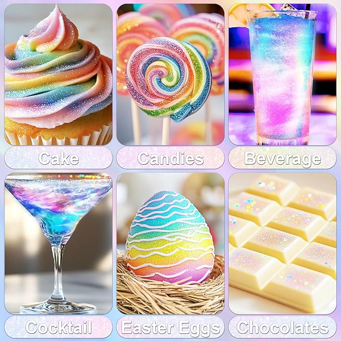 Iridescent Rainbow Edible Glitter - 5g Food Grade Cake Decorating Shimmering Glitter, Edible Sprinkle Luster Dust for Drinks, Chocolates, Fondant, Strawberries, Cupcakes, Candy, Cookie - Vegan