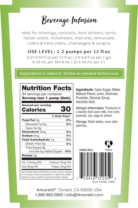 Amoretti - Mojito Libre Beverage Infusion, 94 Servings Per Bottle (750 ml) - Drink Mix & Water Enhancer with Pump for Flavoring Cocktails, Waters, Teas, and other Beverages, Preservative Free