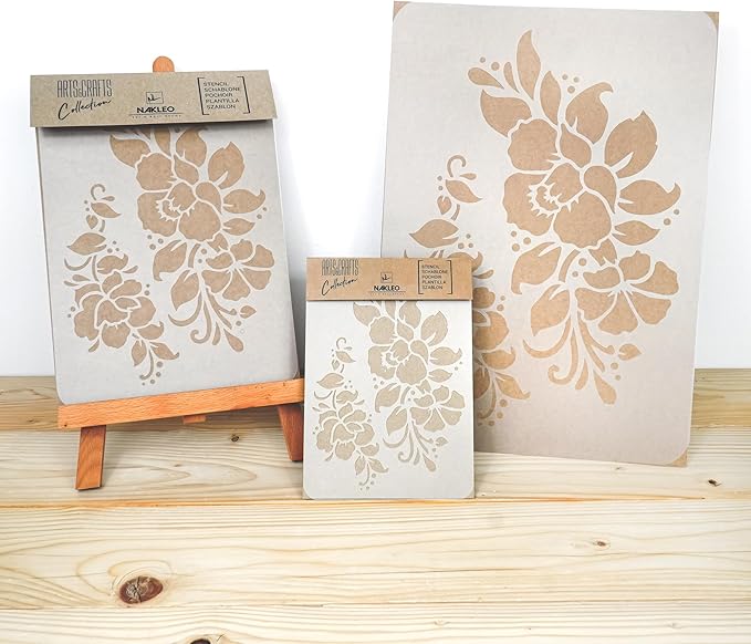 NAKLEO Painting Stencil for Crafts A4 8.3” x 11.8”, Flowers Frame Floral Pattern, Reusable Plastic DIY & Scrapbooking Drawing Template, Decoupage Art Home Decor, Wall Wood Fabric Furniture