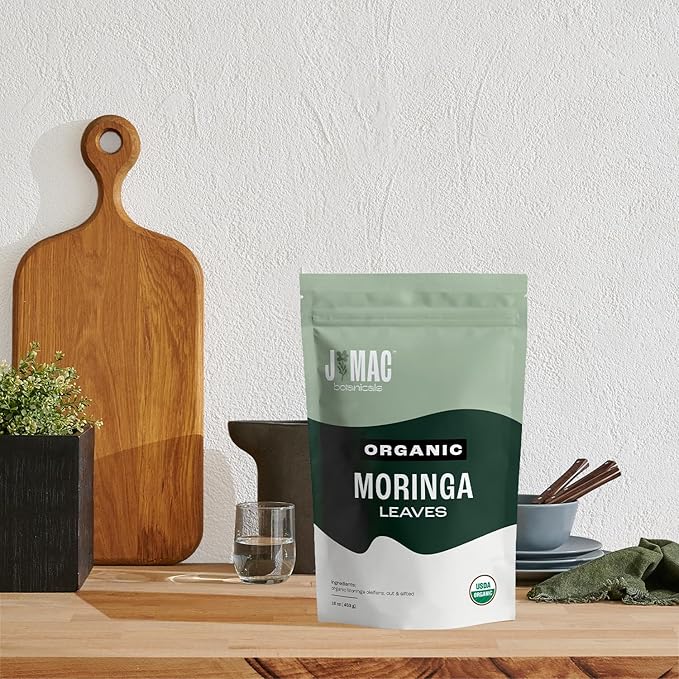 J MAC BOTANICALS Organic Moringa Leaf (16 oz) dried organic leaves from the Egyptian Nile Valley, malunggay leaves fresh