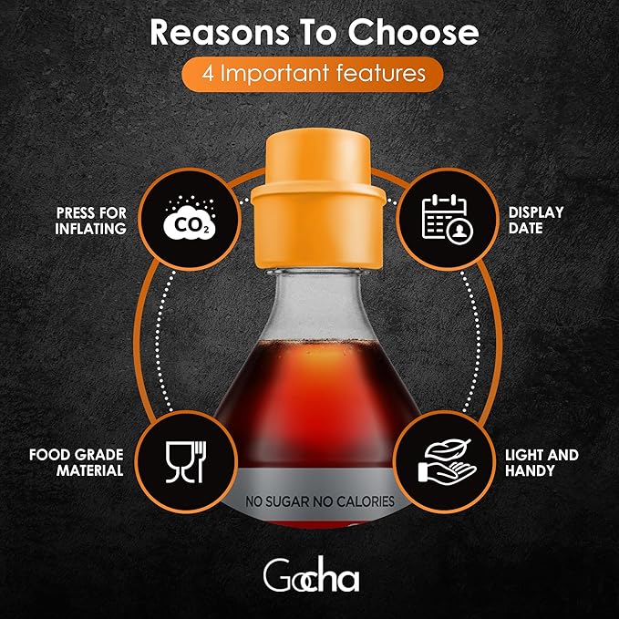 GOCHA | 2 PCS Vacuum Soda Bottle Stopper | Silicone Fizz Keeper | Carbonation Preserver for Soft Drinks & Beverages | Universal Leak-Proof Bottle Cap | (Orange)