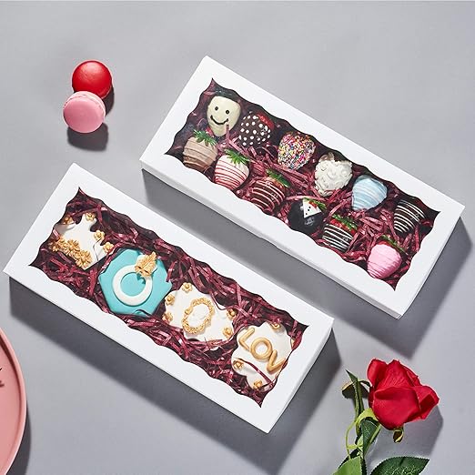 100PCS 12 x 5 x 1.5 inches Auto-Popup One Piece Premium Cookie Boxes with Window, Bakery Box for Holiday Cookie Gift Sets