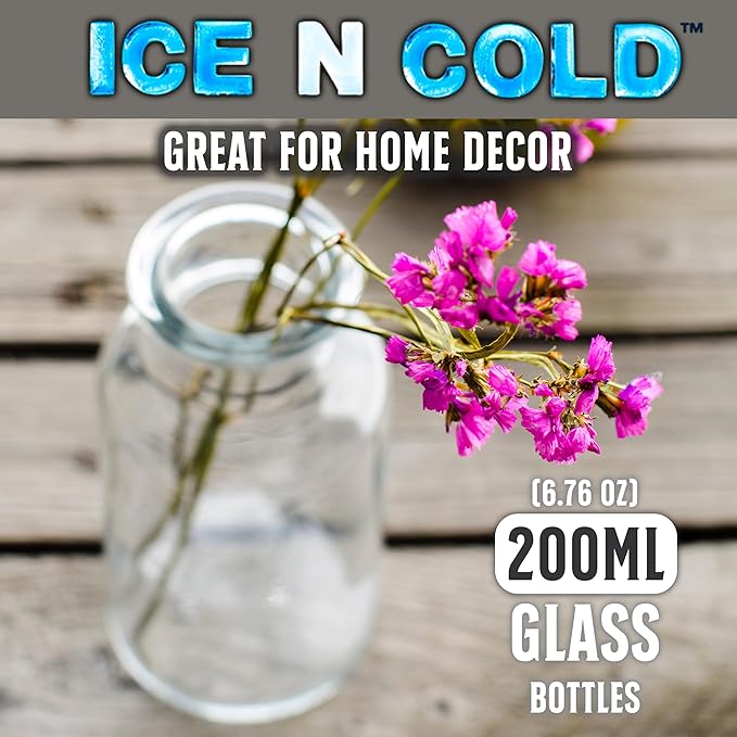 6.76 oz / 200ml Vintage Glass Bottle with Leakproof Clear Lid, Reusable & Eco-Friendly – Ideal for Milk, Juices, Smoothies, Infused Water, BPA-Free Glass Bottle (24-Pack)
