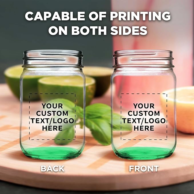 DISCOUNT PROMOS 100 Decorating Mason Jars Set, 12 oz. - Customizable Text, Logo - Canning, Aluminum Lid - Green
