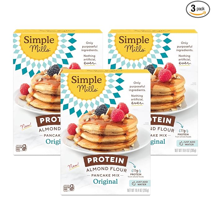 Simple Mills Just Add Water Almond Flour Pancake Mix, Original Protein - Gluten Free, Plant Based, Paleo Friendly, Breakfast, 10.4 Ounce (Pack of 3)
