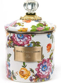 MACKENZIE-CHILDS Small Enamel Canister, Kitchen Storage Container for Flour and Sugar, 1.13 Liters, White Flower Market