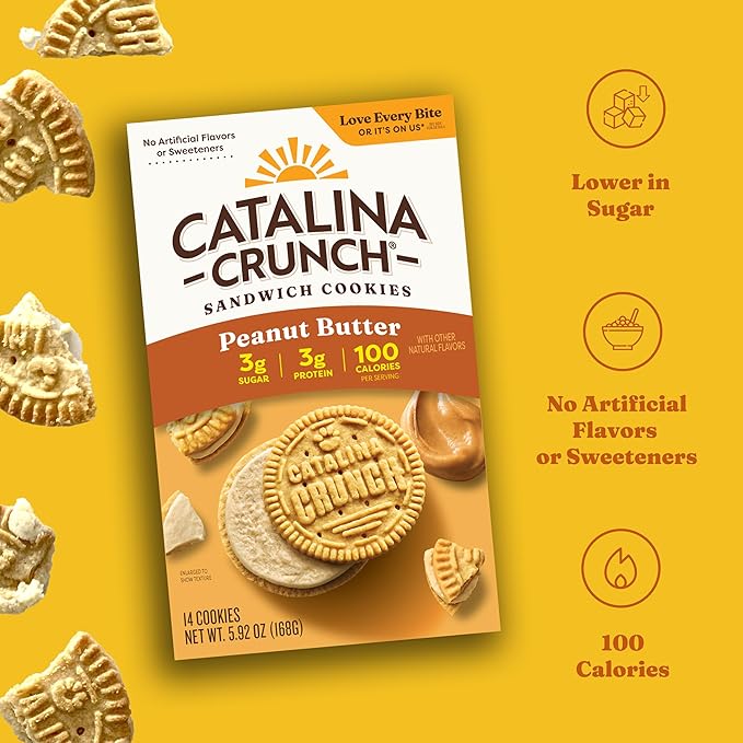 Catalina Crunch Protein Cookies, 4g Protein per Serving | Low-Sugar Sandwich Cookies | Gluten Free, Vegan | Keto Dessert Snacks - Peanut Butter, 5.9 oz. (14 Count) (Pack of 2)
