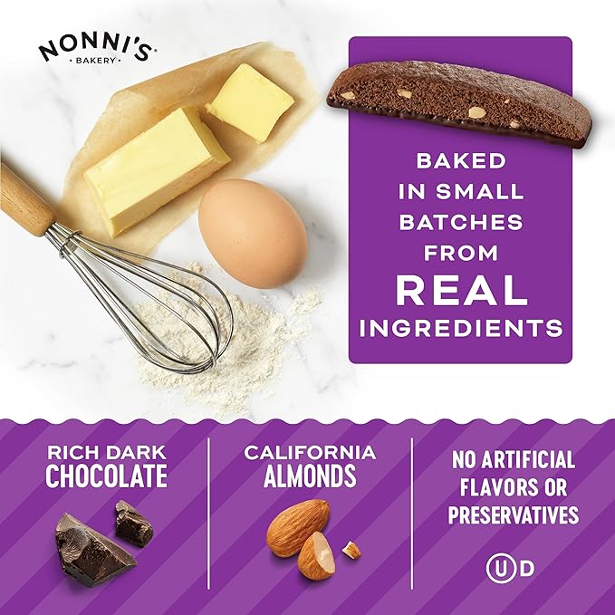 Nonni's Dark Chocolate Almond Biscotti Italian Cookies - 2 Boxes Dark Chocolate Cookies - Biscotti Individually Wrapped Cookies - Italian Biscotti Cookies w/Bittersweet Chocolate & Almonds - 6.88 oz