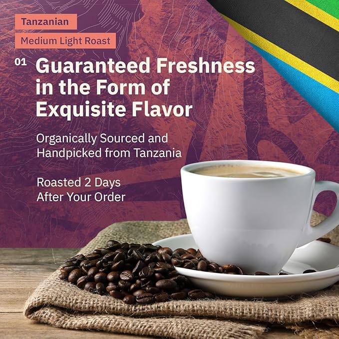 Kochere Tanzanian Specialty Whole Bean Coffee – 2LB Medium Roast – Freshly Roasted to Order – Single Origin, Farm Direct, Rich and Bright Coffee Beans – Fruity & Smooth Notes