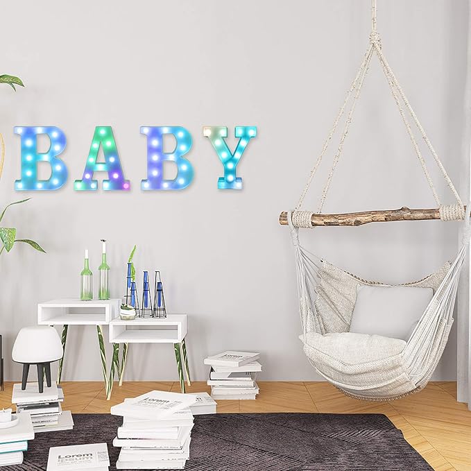 Foaky Colorful LED Letter Lights with Remote,Marquee Light Up Letters Sign for Night Light Wedding/Birthday Party Battery Powered Christmas Lamp Home Bar Decoration(B)